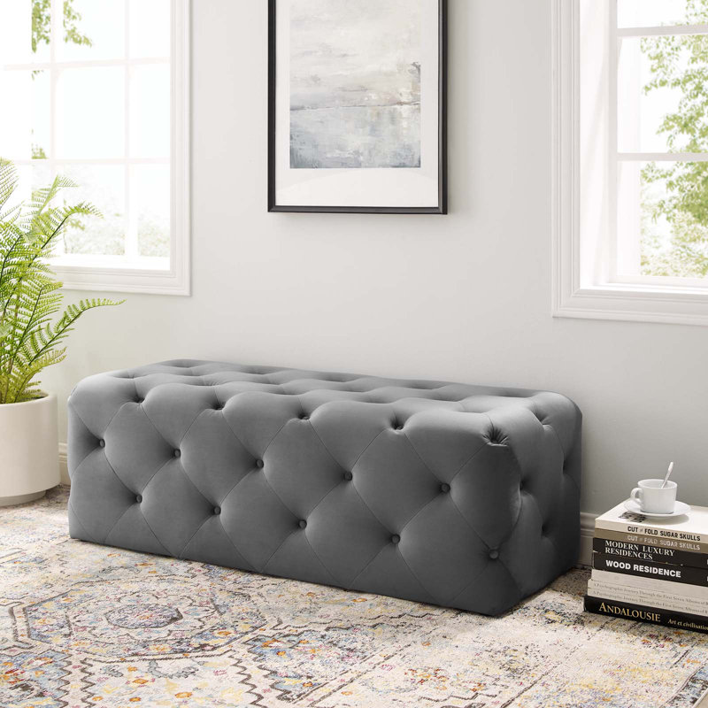 Banc de hall d'entrée capitonné Modway Amour, Gris, H 16,5 po x l 48 po x P 19 po
