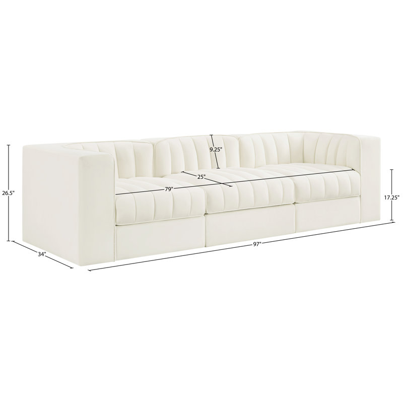 Tissu en tissu d'ameublement Paynton Canapé modulaire, 27 po H x 97 po L x 34 po P, 3, Crème