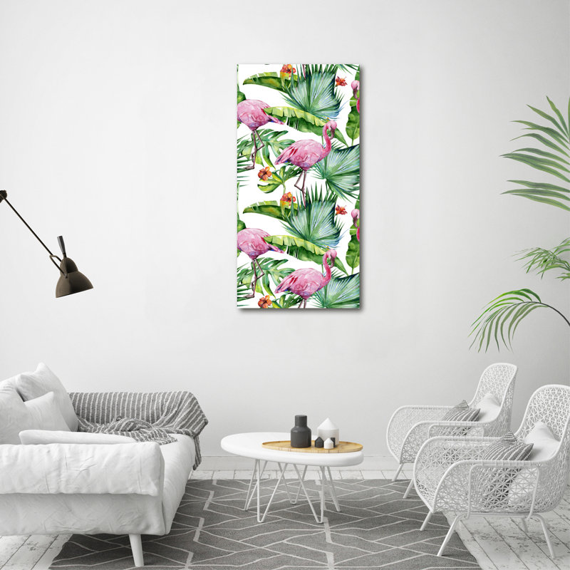 Leaves And Flamingos - Wrapped Canvas Print