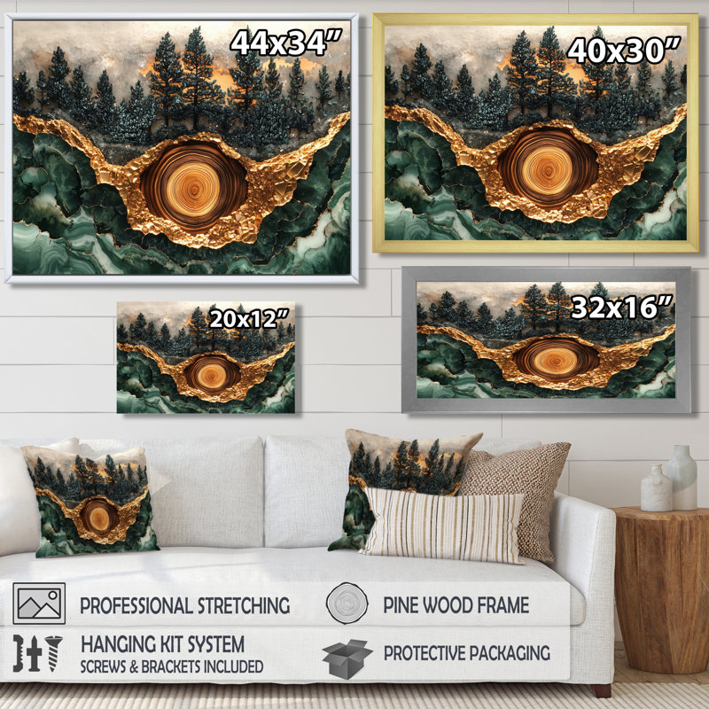 Paysage de forêt de pins Giahna sur l'horizon émeraude I - forêt, art mural, Reproduction encadrée d'une seule photo
