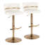 Tabouret réglable avec pivot en métal doré et similicuir blanc avec repose-pieds arrondi en T - ensemble de 2