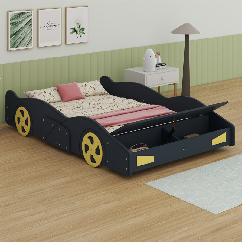 Lit plateforme avec roulettes et rangement Race
