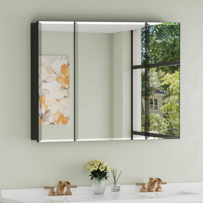 Armoire à pharmacie de salle de bain avec miroir, miroir à bord biseauté, tablettes réglables, fixation en surface ou encastrée, noir