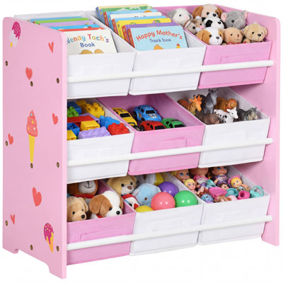 ZONEKIZ Kids Storage Unit Toy Storage Unit Bookshelf Nine Baskets Pink