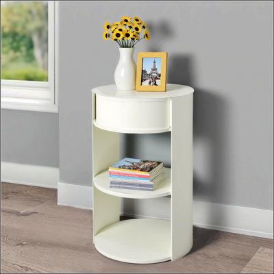 Table d'appoint ronde d'intérieur en métal à 3 niveaux avec armoire à porte coulissante
