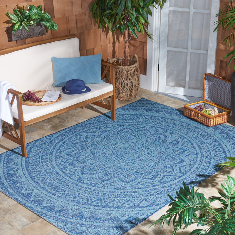 Melida Navy/Aqua Indoor/Outdoor Area Rug, Rectangle 5'3" x 7'7"