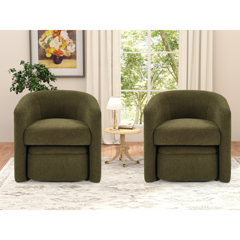 Fauteuil demi-tonneau rembourré moderne de 28 po avec repose-pieds Braedin, Vert foncé