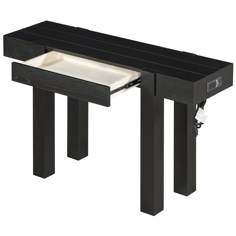 Table en bois noir rustique - mode minimaliste pour les entrées, tiroir caché, prise de courant latérale, console de construction stable de 30,21 po de hauteur, vestibule de style A, matériaux