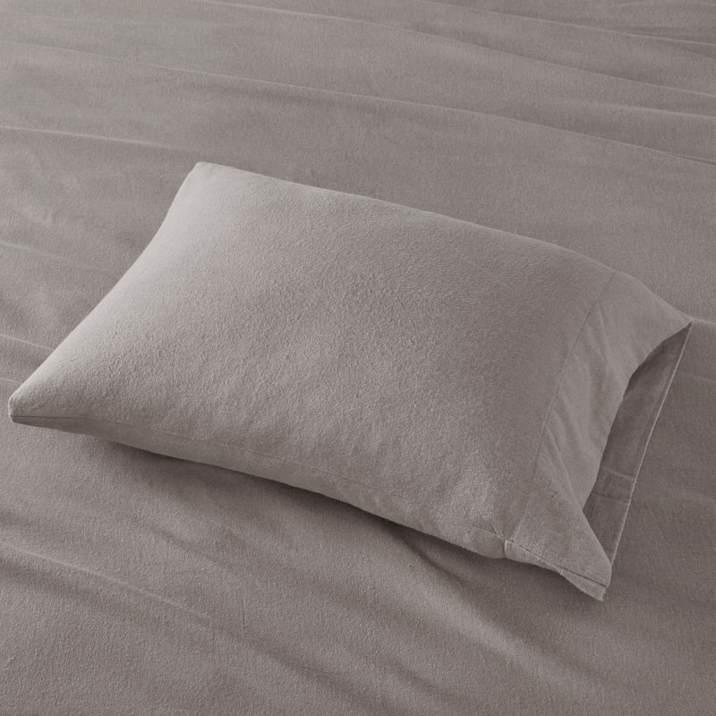 Cozy Flannel 100% Cotton Sheet Set, King Sheet Set with 2 Pillowcases, Gray Solid