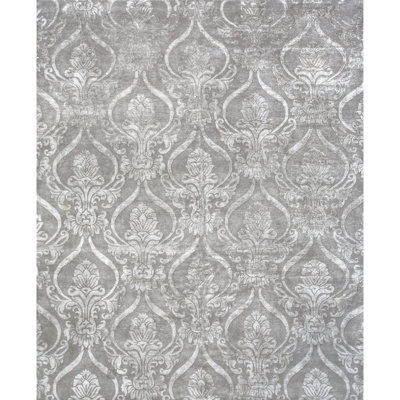 Himalayan Art Damask Area Rug in Silver