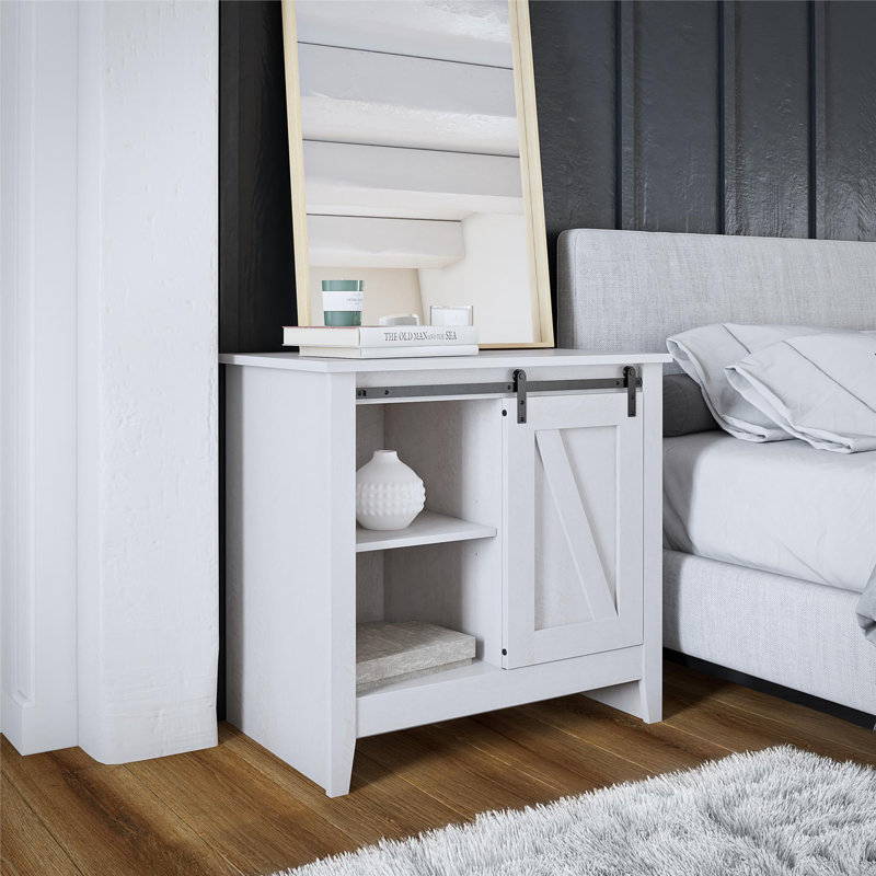 Alton Nightstand with Sliding Barn Door and 4 Shelves, Magnolia Oak