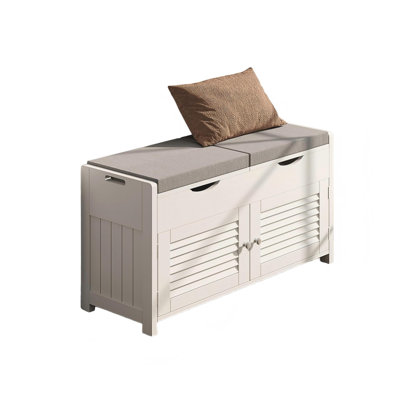Shoe Storage Bench with Lift Top Storage, Entryway Bench with 2 Cushioned Seats, Shoe Cabinet for Entryway, Bedroom, Living Room, (White)