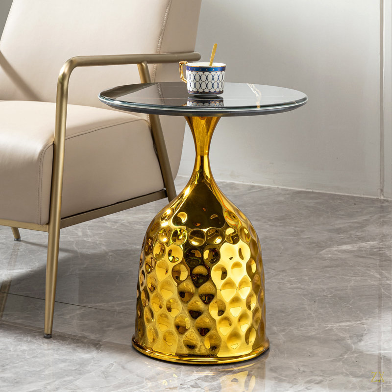 Table d'appoint pour canapé, table basse à plateau rond en fer, table de chevet de chambre à coucher / table de loisirs, table à thé avec balcon après-midi / table décontractée