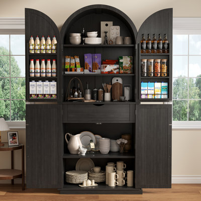  71" Tall Arched Kitchen Pantry Storage Cabinet,6-tier Large Storage Cabinet With 2 Doors,adjustable Shelves & Drawer For Living Room,dining Room,kitchen,black