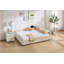 Lit de jour rembourré avec lit gigogne, structure de lit en bois robuste, conception de grille de diamant moderne, pour chambre à coucher, chambre d'amis (beige)-1384049369