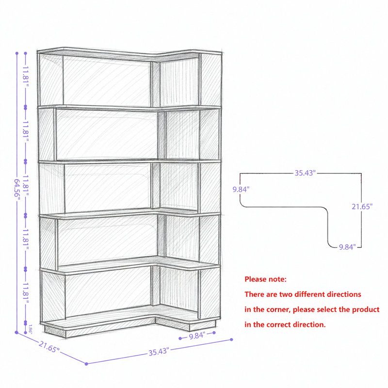 Bibliothèque de coin autoportante de 90 cm avec sécurité anti-basculement, rangement ouvert et 5 options de couleur pour la décoration intérieure