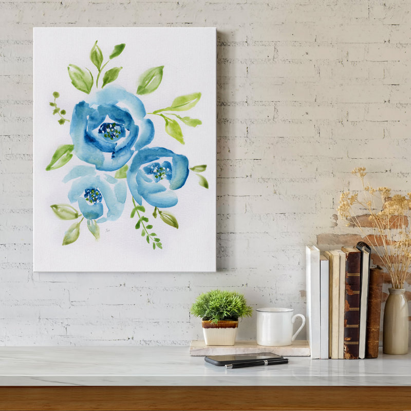 "Blue Morning Bouquet II" par Nan - reproduction d'art sur toile tendue, H 12 po x l 8 po x P 1 po