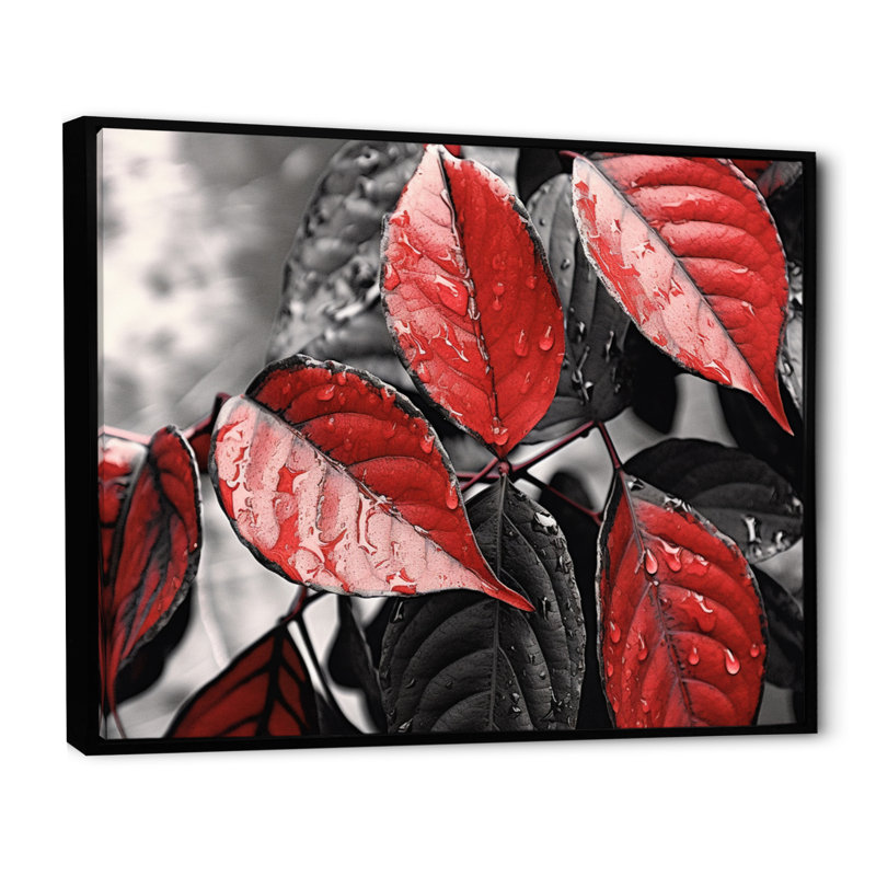 Feuilles rouges et grises sur un arbre V, H 34 po x l 44 po x P 1,5 po, Cadre flottant noir