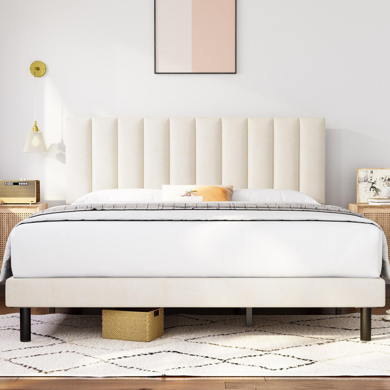 Chasetin Upholstered Platform Bed, Light Beige