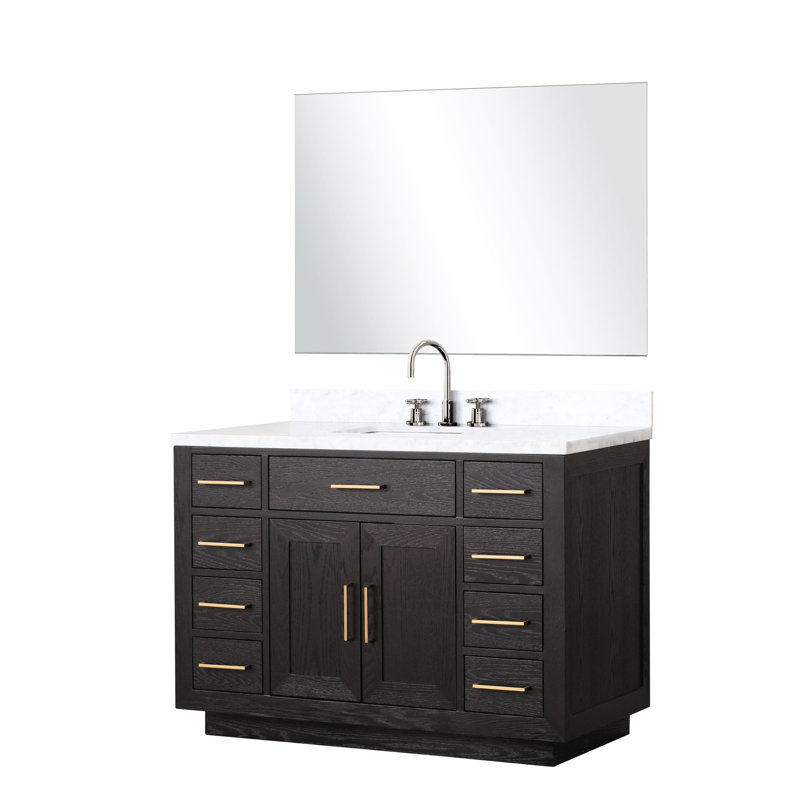 Meuble-lavabo simple 48 po L 22 po x P 22 po, chêne noir avec plateau en marbre, robinet et 46 miroirs