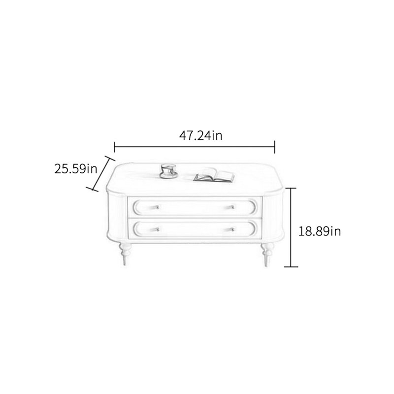 Table basse légère en bois massif de style crème clair, H 18,89 po x L 47,24 po x l 25,59 po
