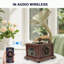 Mini haut-parleur Bluetooth de style radio rétro en bois brun foncé, audio stéréo, Bluetooth sans fil, entrée AUX, lecture USB et prise casque 3,5 mm