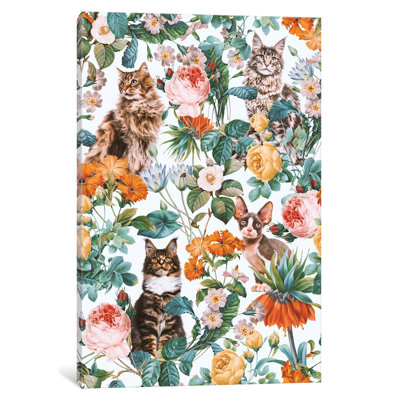 " Floral And Cats Pattern II " by Burcu Korkmazyurek