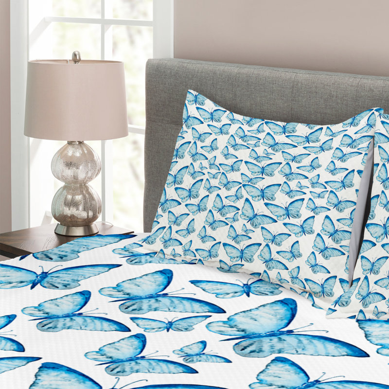 Butterfly Bedspread Set with Shams, 220 x 264 cm