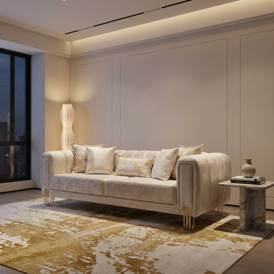 Luxury Velvet Sofa Alcantara Upholstery  High-Density Foam