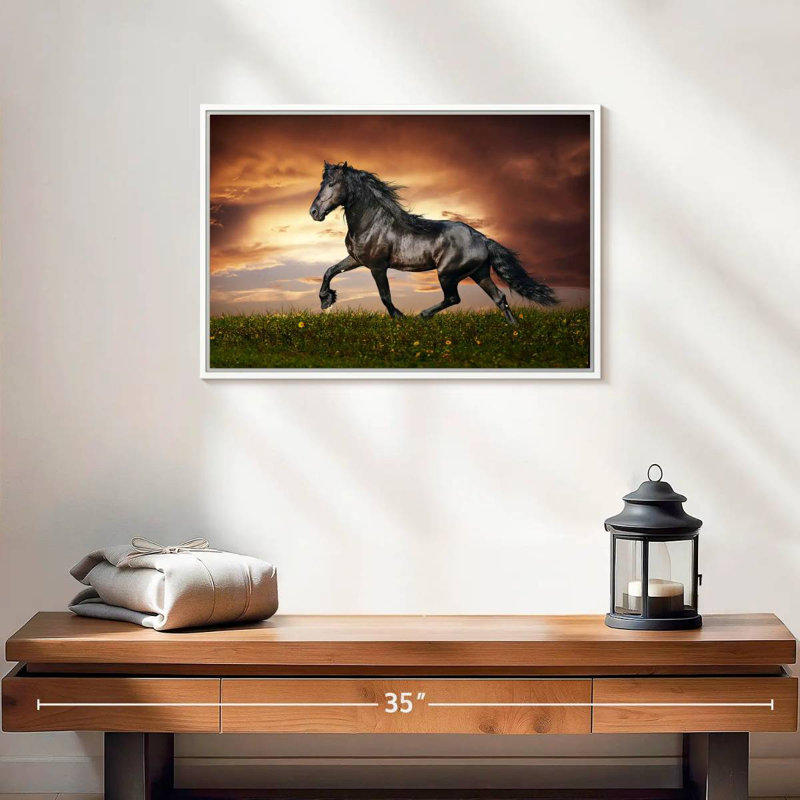 Cheval baroque, 19 po x 13 po, Cadre flottant blanc