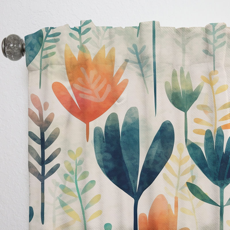 Abelhard sarcelle corail motif scandinave floral - rideau en velours traditionnel - obscurcissant - 1 panneau