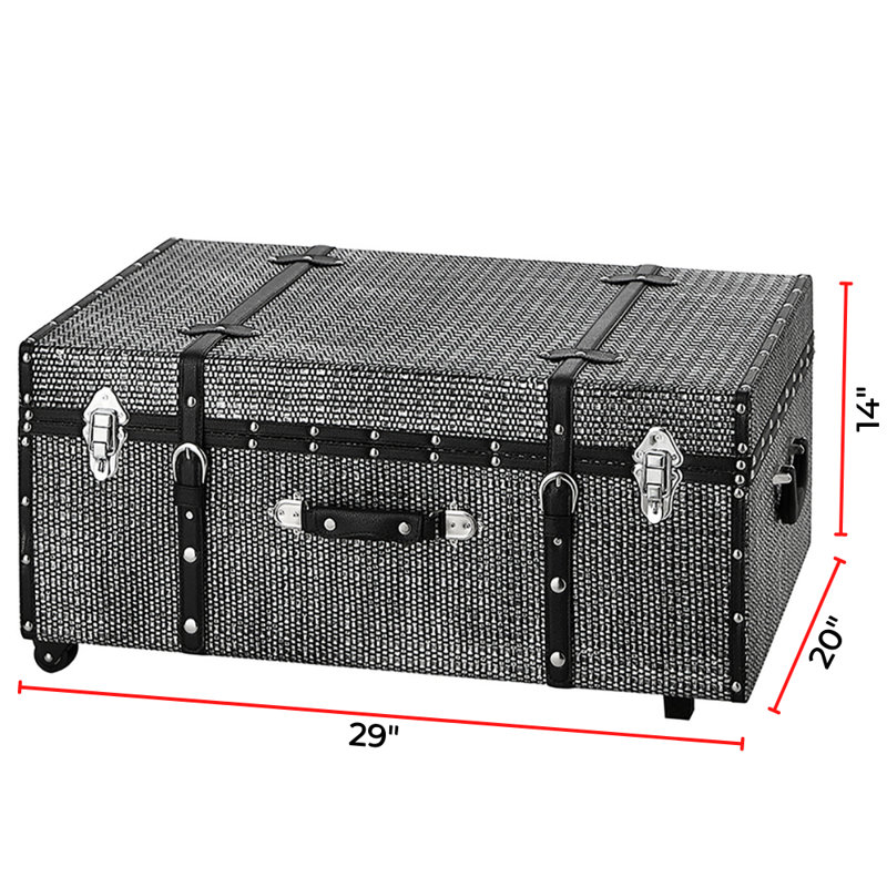 Texture Brand Designer Trunk with Wheels - Woven Rattan, Grey Nickel