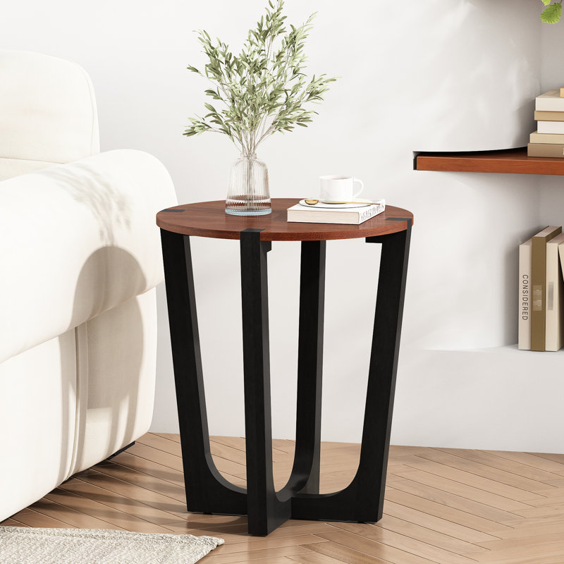 Table d'appoint en brun et noir, surface ronde de 22,20 po, hauteur de 26,2 po, pour les livres et les décorations, pour une utilisation intérieure et extérieure, travail d'assemblage sans effort, table en bois noir, partie de table, hauteur, idéal