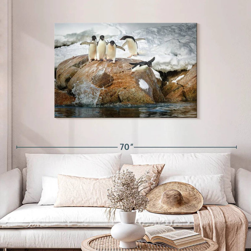 Penguins Diving Into Water, 30" H x 45" W