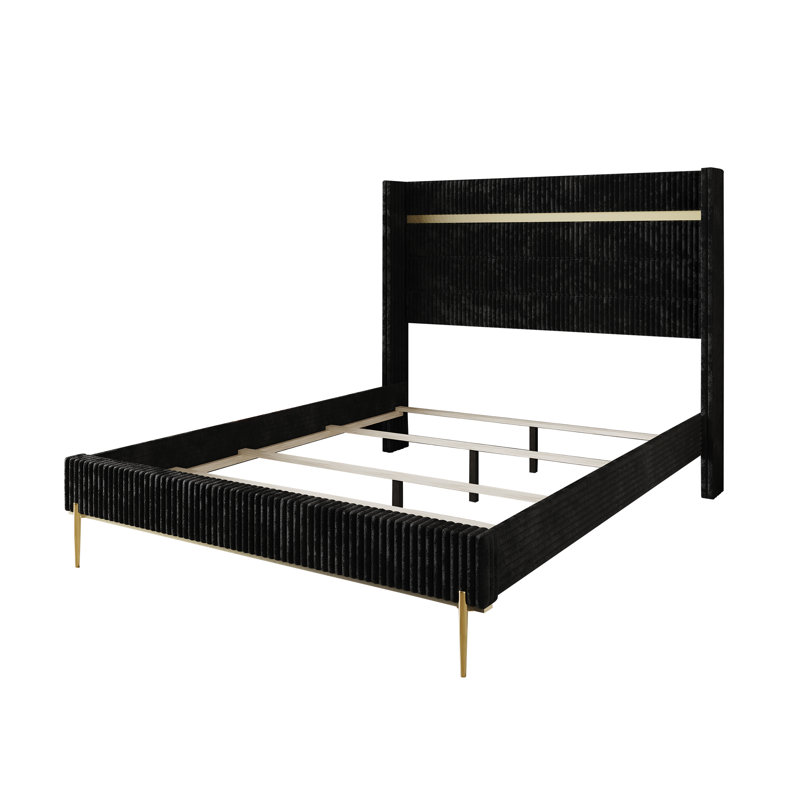 Anaika Corduroy Upholstered Low Profile Standard Bed, Black, King
