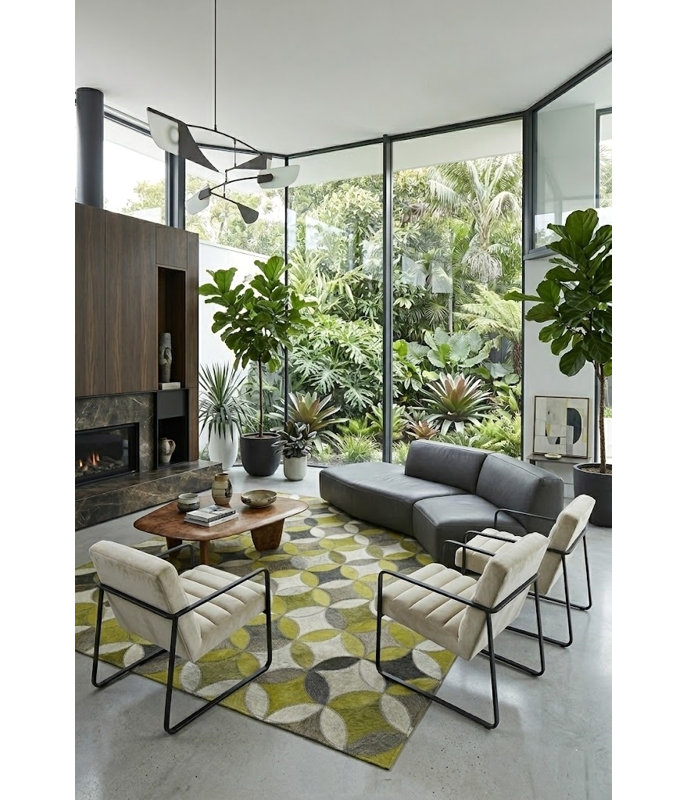 Tapis Abani Rugs Hide HID390A Chartreuse Gris à motifs circulaires superposés Soriano, 5 pi x 8 pi