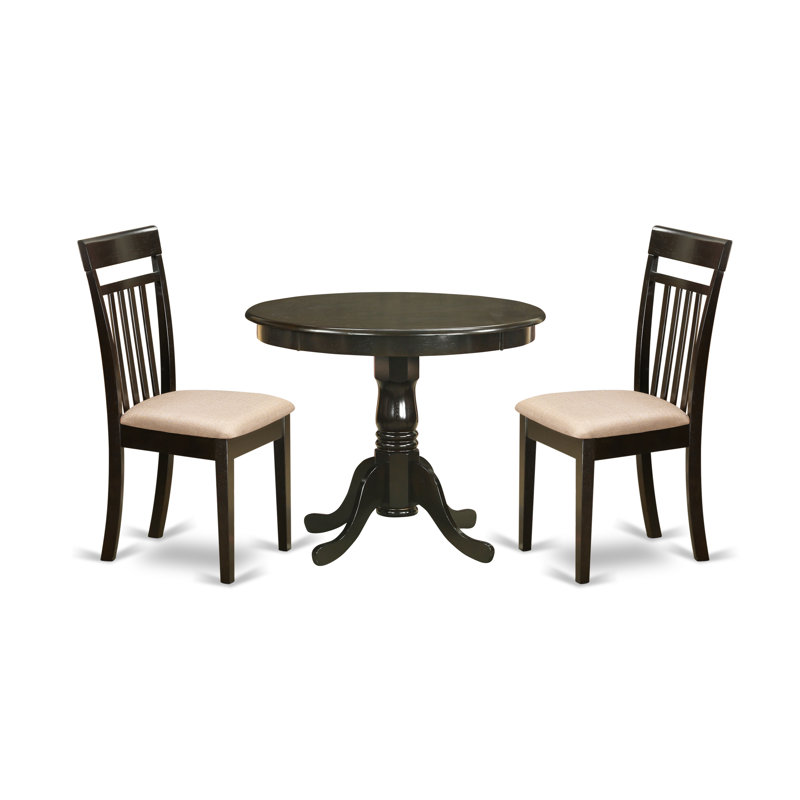 Ensemble de table de cuisine 3 pièces pour petits espaces comprenant une table ronde avec piédestal et 2 chaises de salle à manger en lin, cappuccino