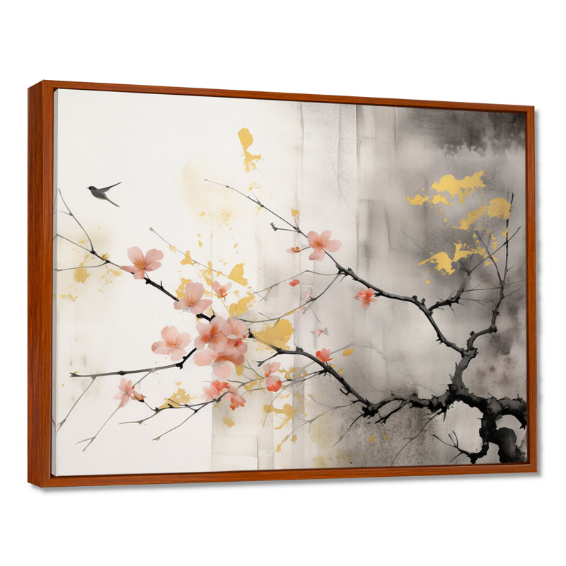 Art asiatique Sumi Blossom I - art mural asiatique, H 30 po x l 40 po x P 1,5 po, Cadre flottant brun