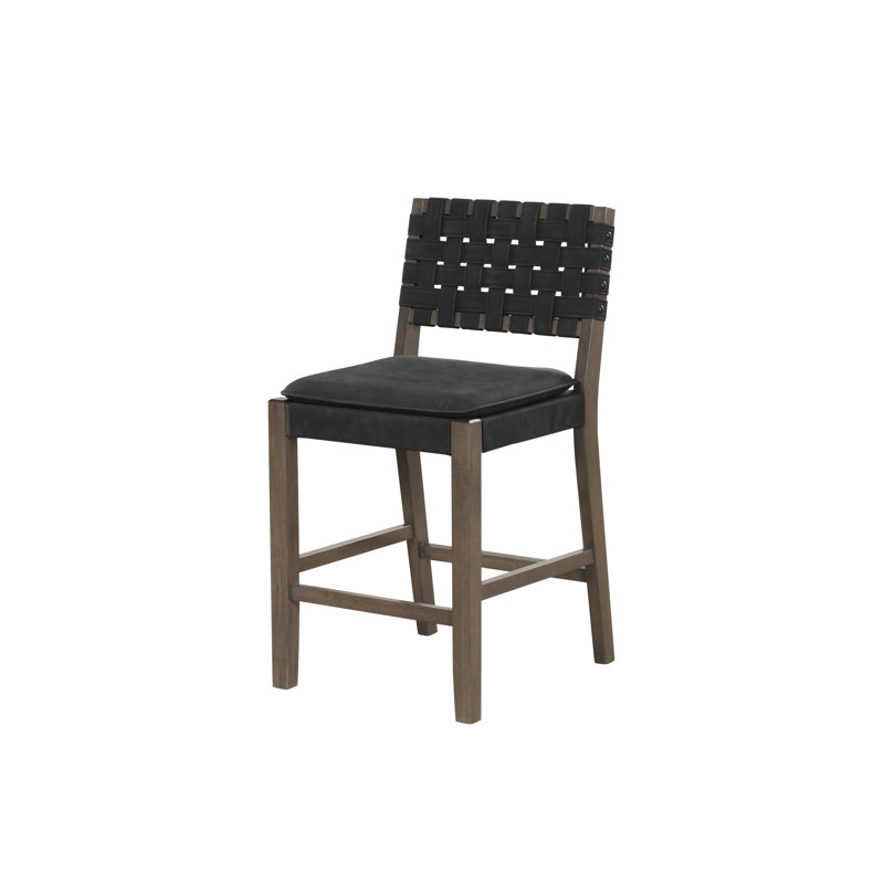 Black Faux Leather Woven Back Counter Height Stool
