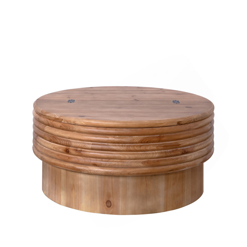 Table basse ronde en bois avec rangement caché - Centre de table rustique moderne 30,3 po pour salon, finition naturelle, couvercle relevable