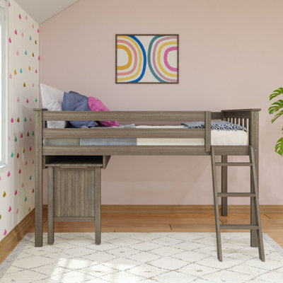 Dirrick Twin Solid Wood Low Loft Bed with Pull-Out Desk