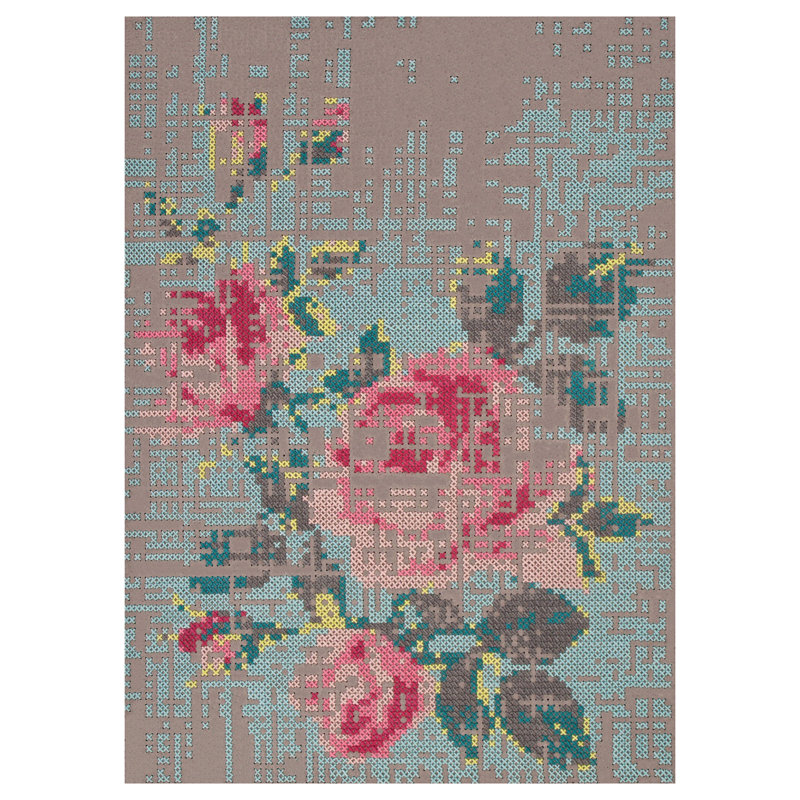 Tapis beige / rose en polyester tissé à plat Bergin, Rectangle 3 pi 11 po x 5 pi 11 po