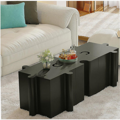 Ensemble de 3 tables de casse-tête artistiques, tables d'appoint modulaires MGO avec emboîtement (2 convexes et 1 concave), capacité de 200 lb pour l'intérieur et l'extérieur, couleur noire