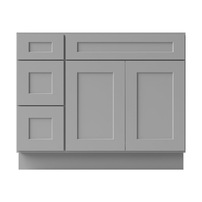 Ready-to-Assemble Solid Wood Shaker 42" Bathroom Vanity Base Cabinet Only – Countertop Not Included, Grey