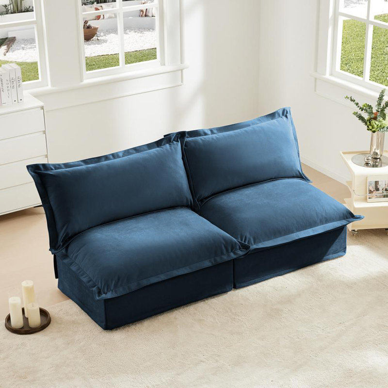 Canapé modulaire sans accoudoirs Aumiller, Bleu, 34.6" H x 73.2" W x 33" D,, Chenille