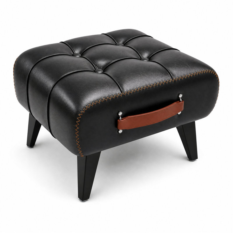 Repose-pieds en similicuir capitonné, Black