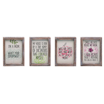 Wood/MDF Mom Humor Frame Decor Set of 4 Spring Home Decorations