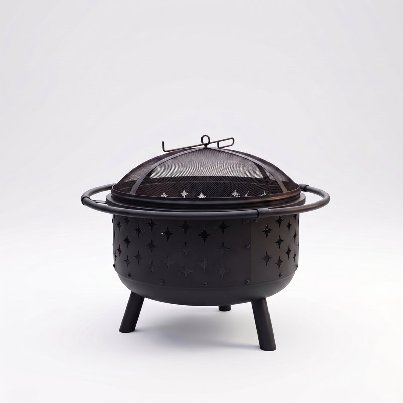 24Inch Wood Burning Fire Pit With Grill & Lid