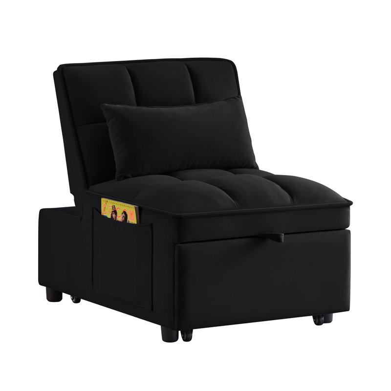Canapé-lit convertible 4-en-1 multifonctionnel avec poches de rangement - Canapé-lit simple capitonné avec dossier réglable, revêtement en velours, noir