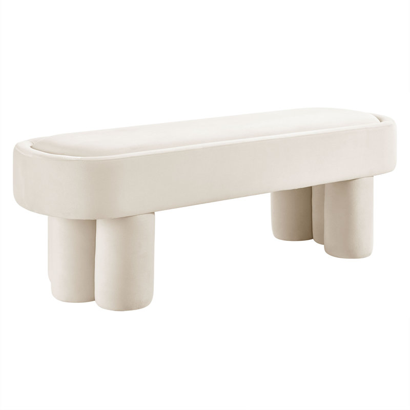 Mossi Oval Performance Velvet Accent Bench In Alabster, Alabster